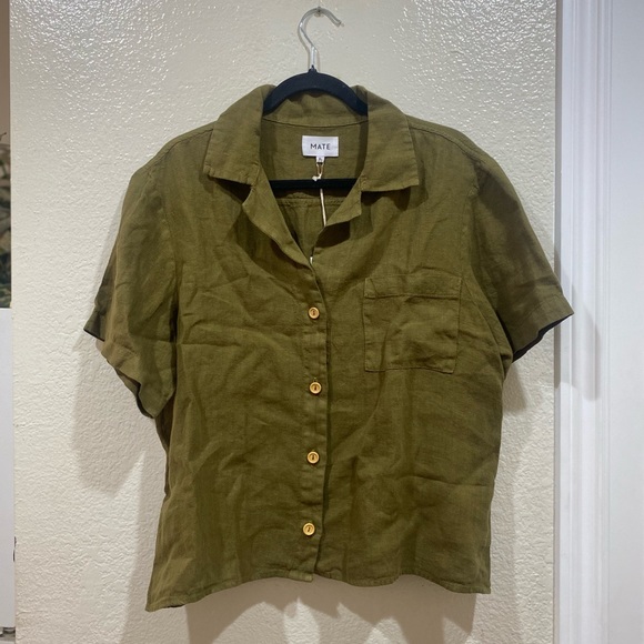 MATE The Label NWT Linen Boxy Button Up in Moss Size XL - Picture 3 of 11